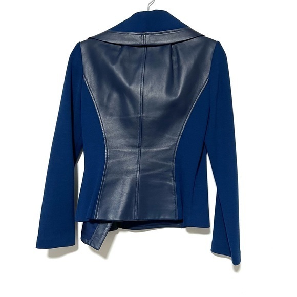 HP 🎉 St. John Current Blue Leather Mixed Media Moto Jacket. Women's size 4. - Picture 2 of 6